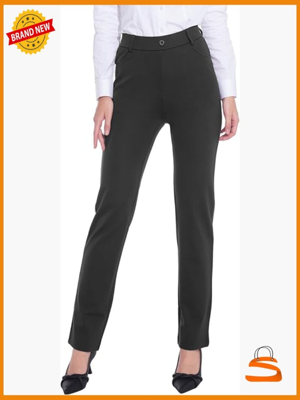 Stretchy Pull-On Dress Pants Straight Leg Slacks 4 Pockets Plus Size Work Pants